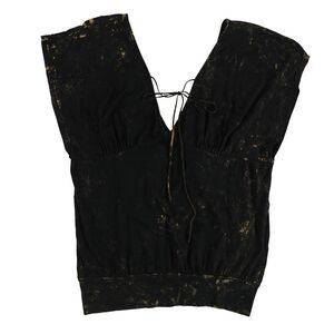 Evil Genius Womens Marble Tie Front Baby Doll Blouse, Black, NWT